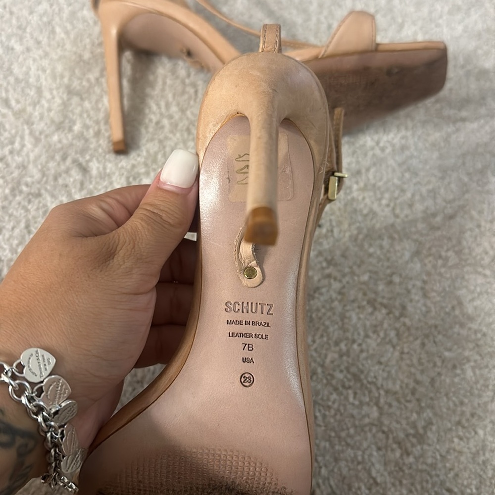 SCHUTZ Tan Strappy Lace-Up Stiletto Sandals - Picture 6 of 7